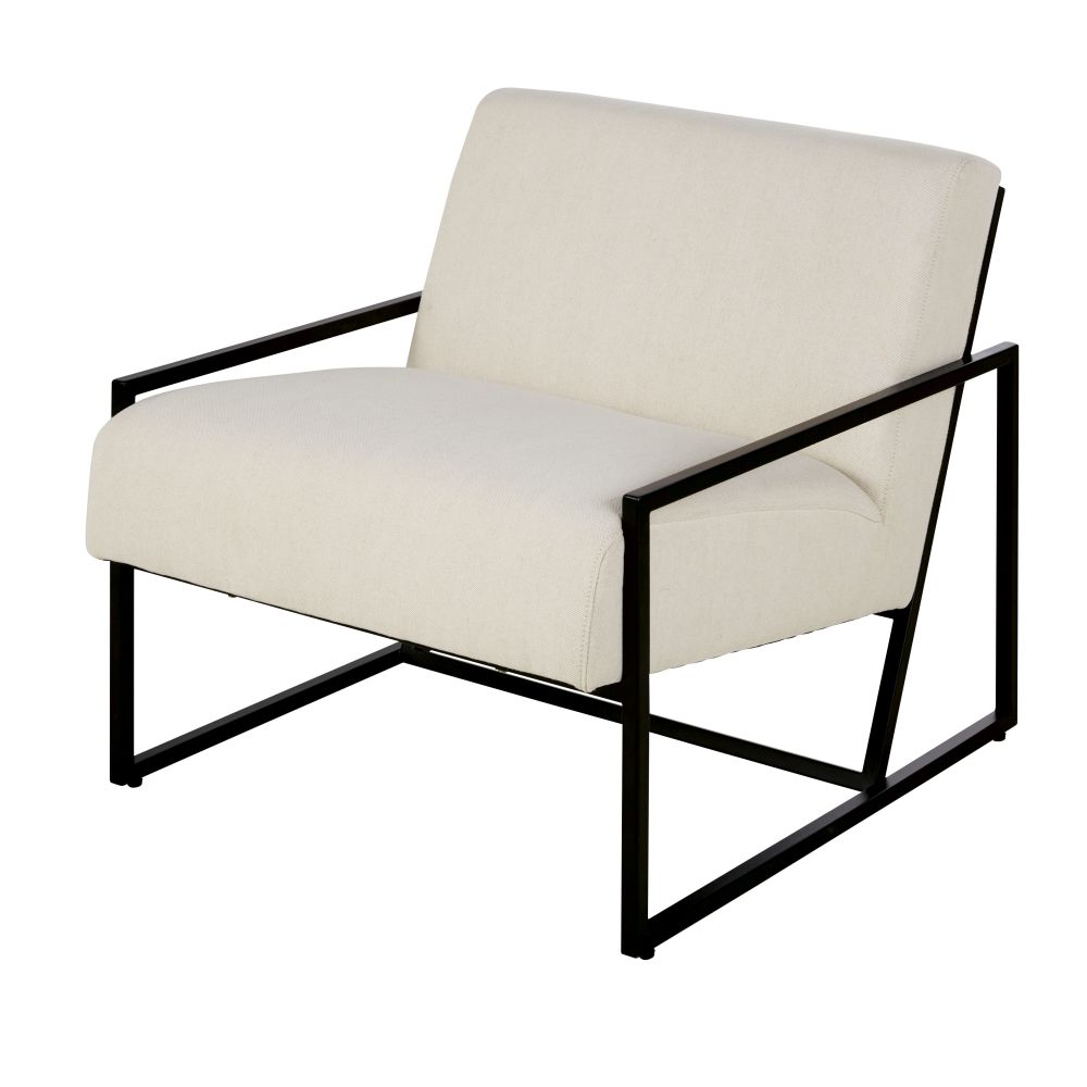 Fauteuil en coton beige et pieds en métal noir Fauteuil en coton beige et pieds en métal noir