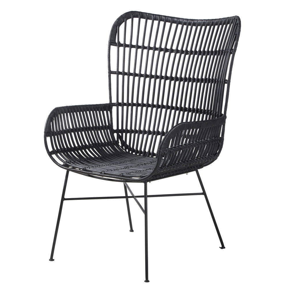 Fauteuil en rotin et métal noirs Fauteuil en rotin et métal noirs
