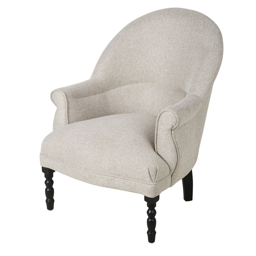 Fauteuil en velours beige et pieds en bouleau noir Fauteuil en velours beige et pieds en bouleau noir