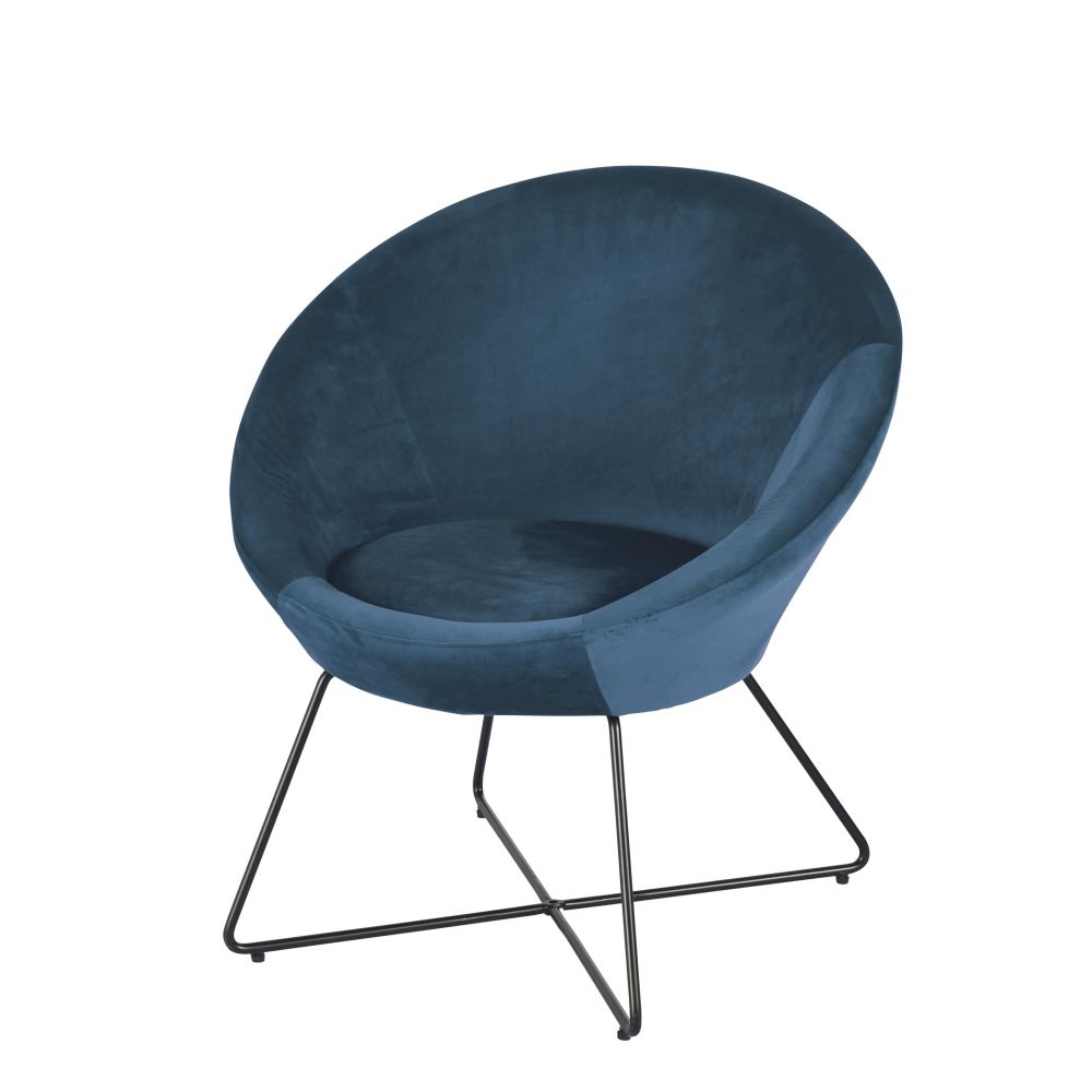 Fauteuil en velours bleu et pieds en métal doré Fauteuil en velours bleu et pieds en métal doré