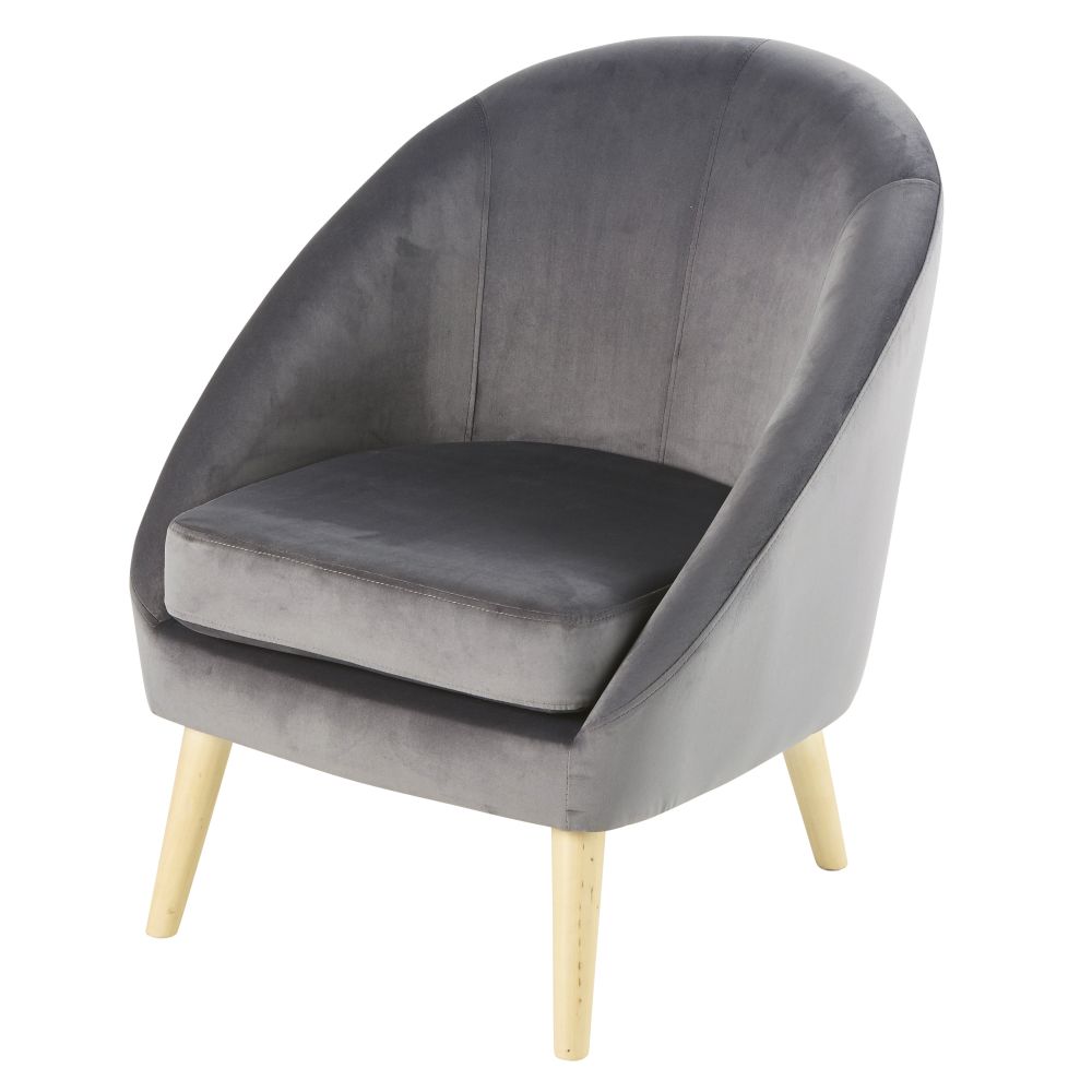 Fauteuil en velours gris anthracite