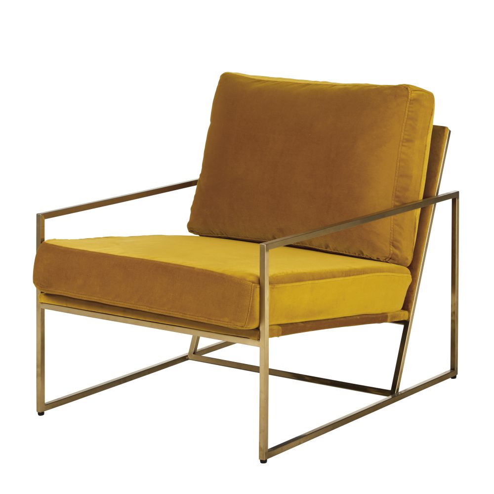 Fauteuil en velours ocre Fauteuil en velours ocre