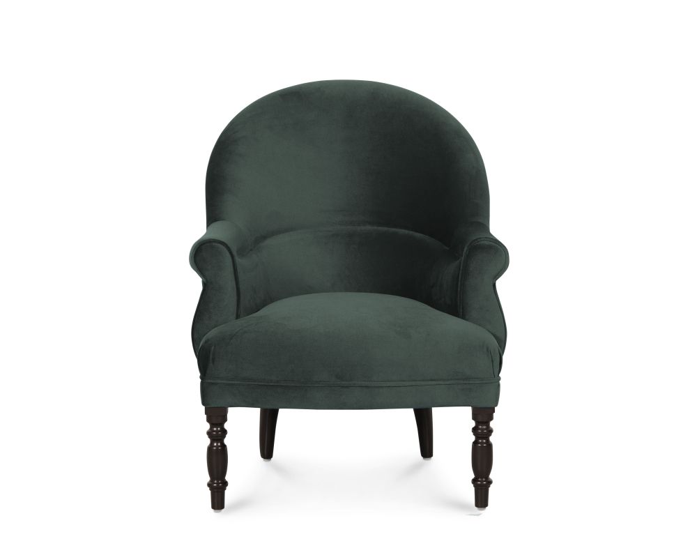 Fauteuil en velours vert et pieds en bouleau noir Fauteuil en velours vert et pieds en bouleau noir
