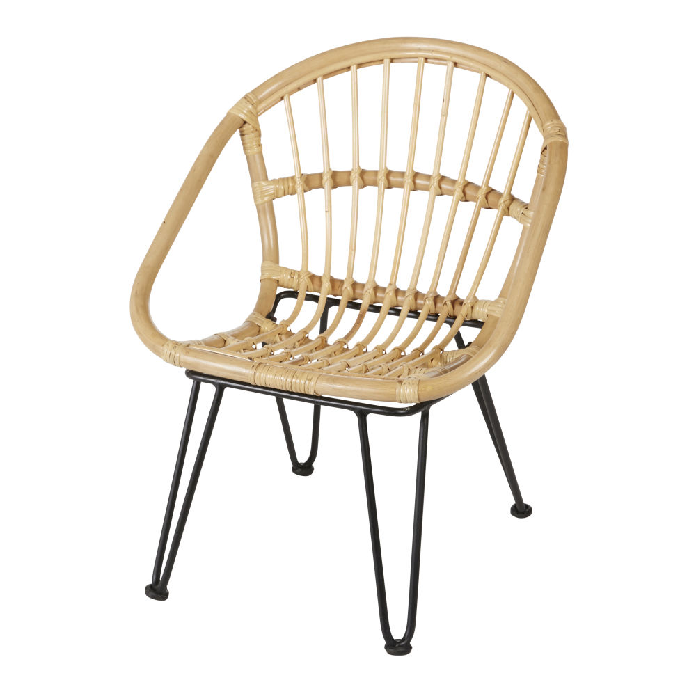 Fauteuil enfant en rotin et métal noir Fauteuil enfant en rotin et métal noir