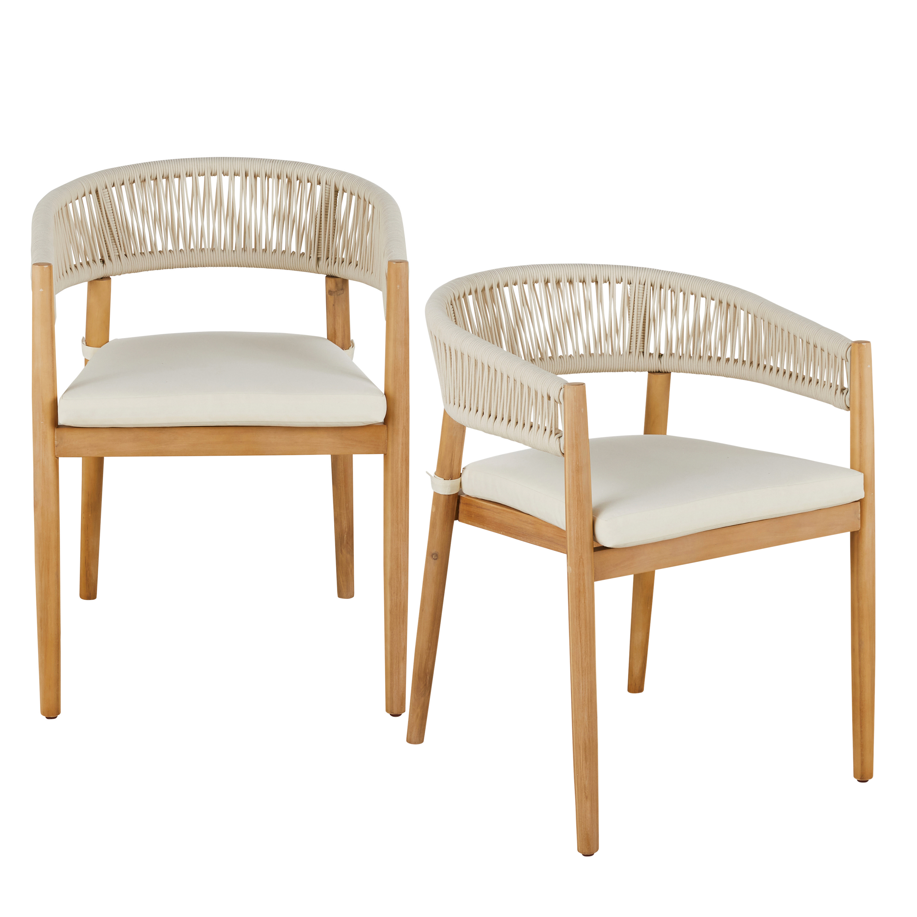 Fauteuils à dîner de jardin en bois d'acacia et polyester recyclé écru (x2)