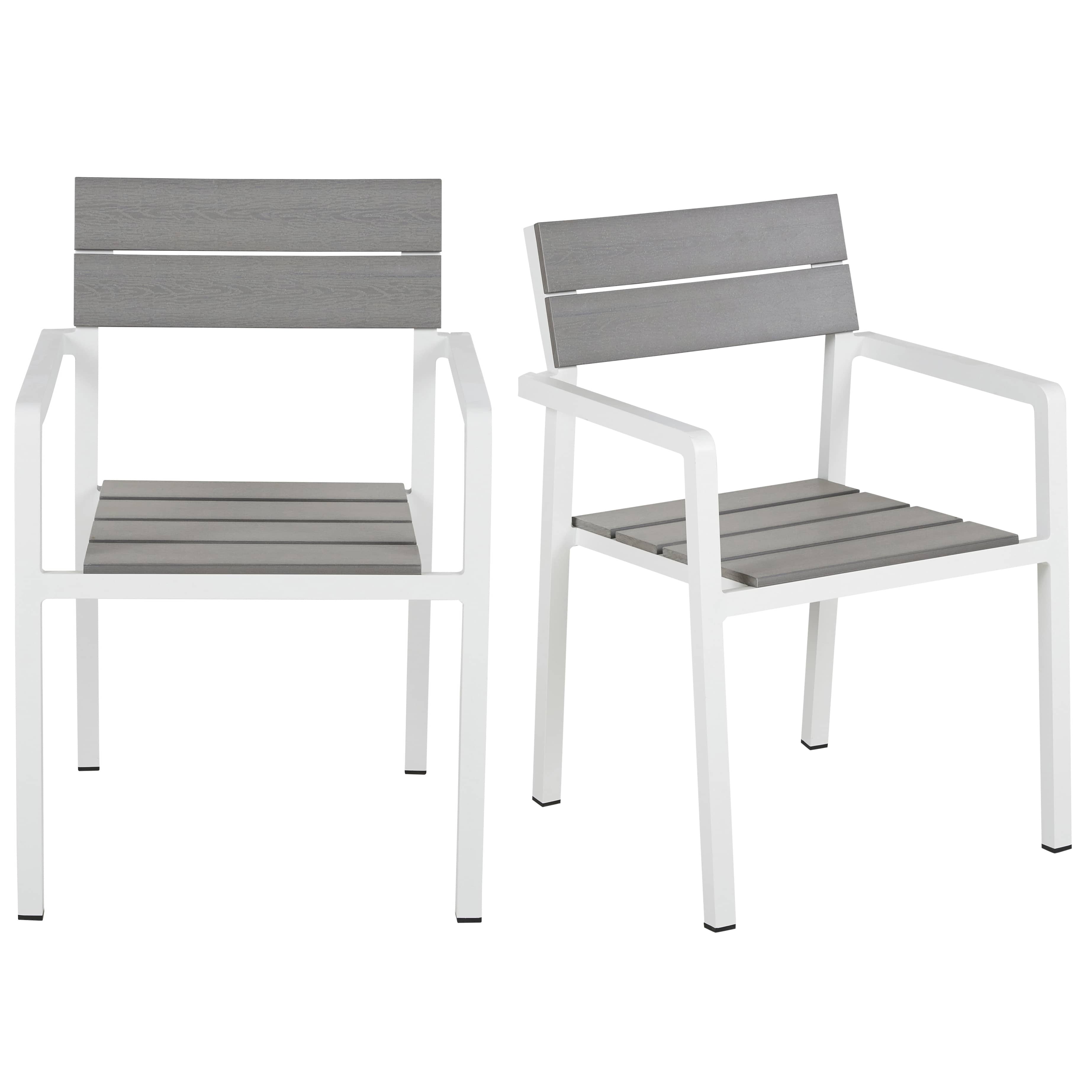 Fauteuils à dîner de jardin en composite gris clair et aluminium écru (x2)