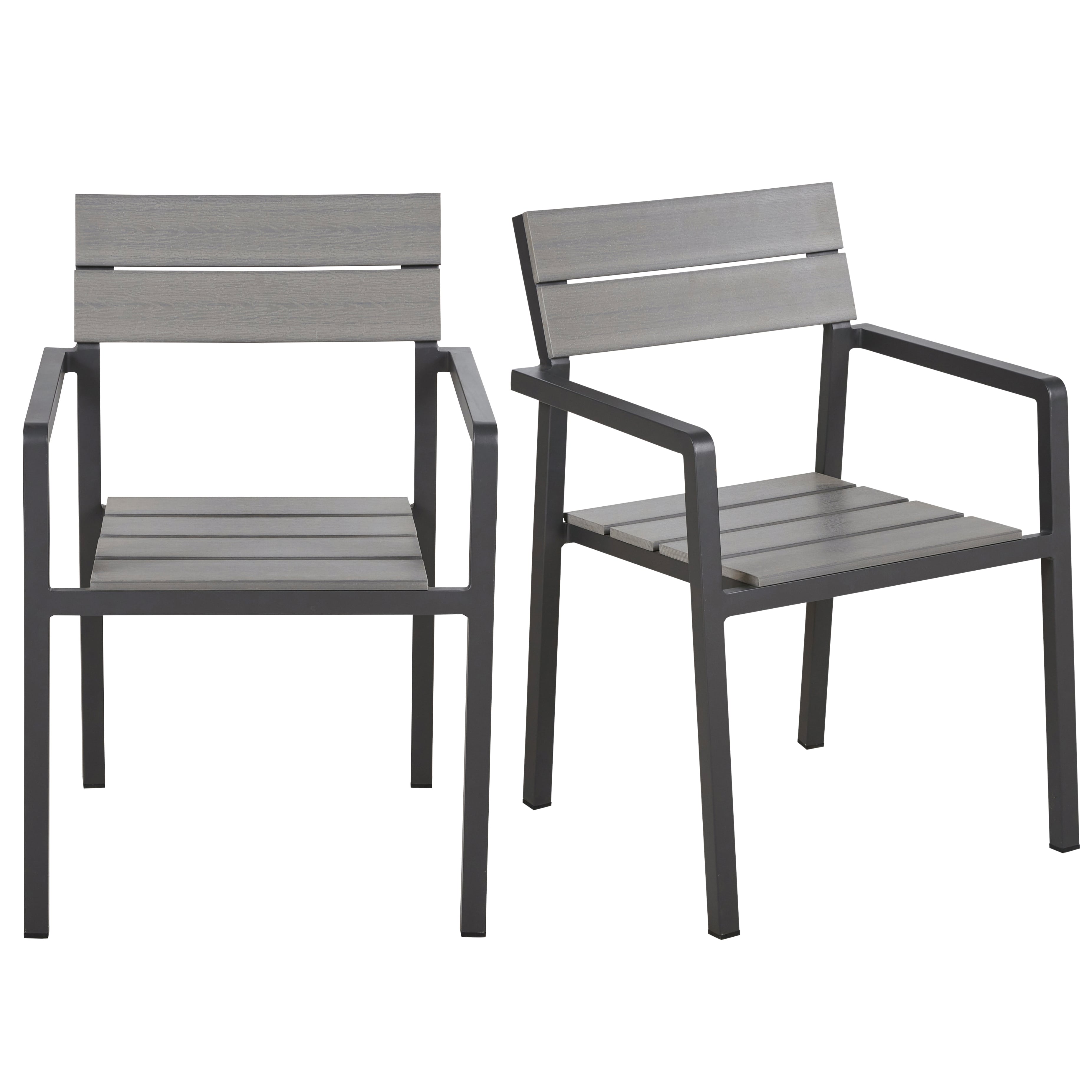 Fauteuils à dîner de jardin en composite gris clair et aluminium gris anthracite (x2)