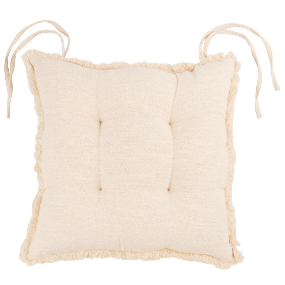 Galette de chaise en coton et lurex à franges écru et doré 40x40 Galette de chaise en coton et lurex à franges écru et doré 40x40