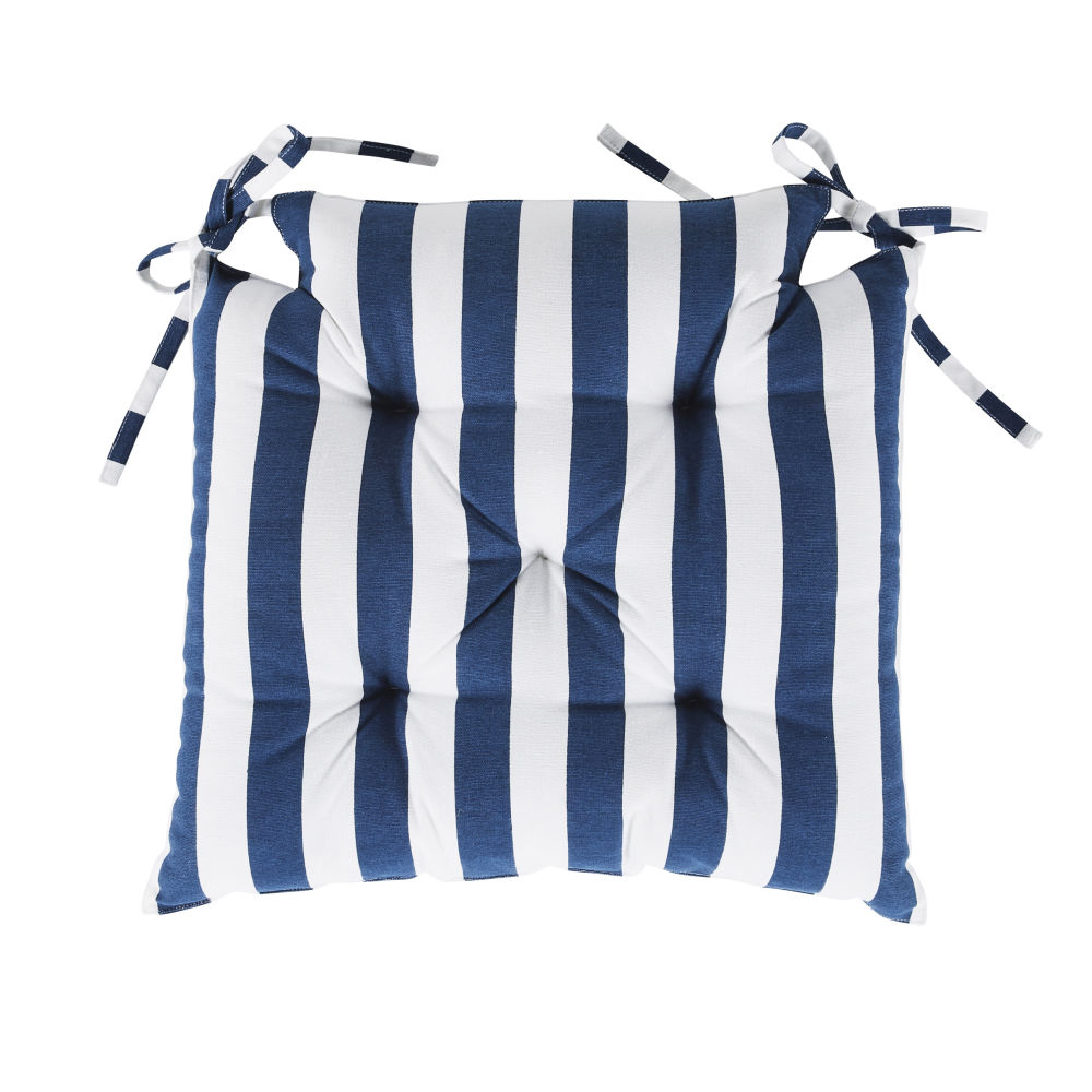 Galette de chaise motif à rayures bleues 40x40