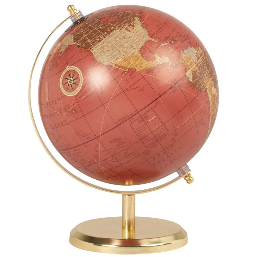 Globe carte du monde en métal violet aubergine et doré (photo) Globe carte du monde en métal violet aubergine et doré