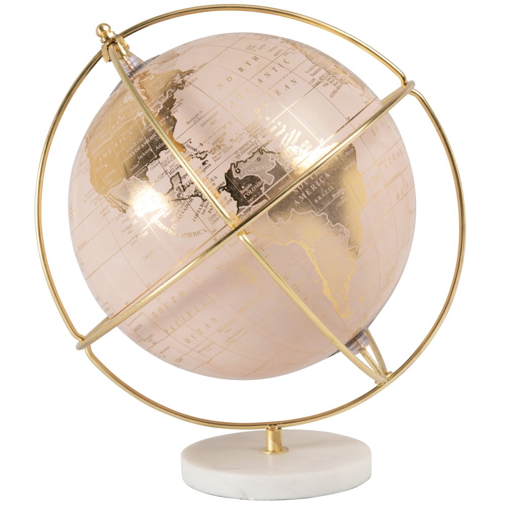 Globe carte du monde rose et métal doré Globe carte du monde rose et métal doré