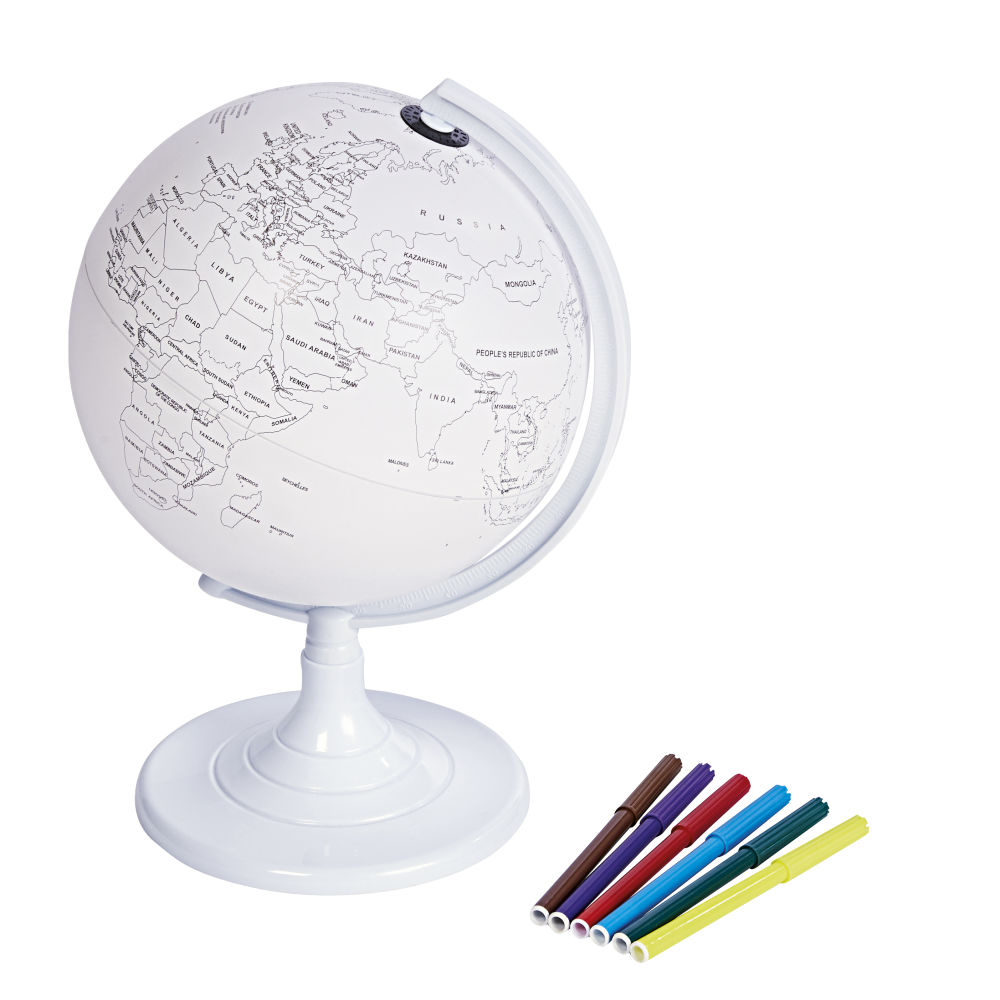 Globe terrestre carte du monde à colorier blanc (photo) Globe terrestre carte du monde à colorier blanc