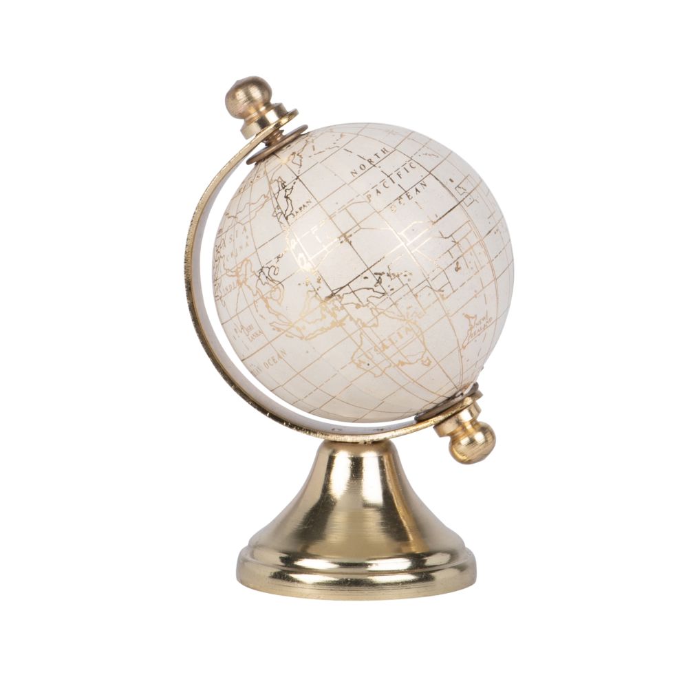Globe terrestre carte du monde en métal doré et blanc (photo) Globe terrestre carte du monde en métal doré et blanc