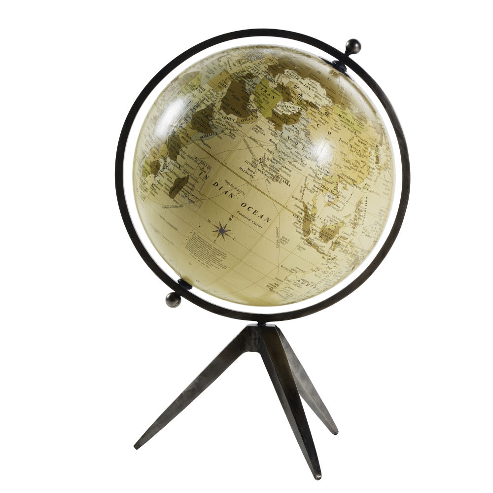 Globe terrestre carte du monde en métal effet vieilli