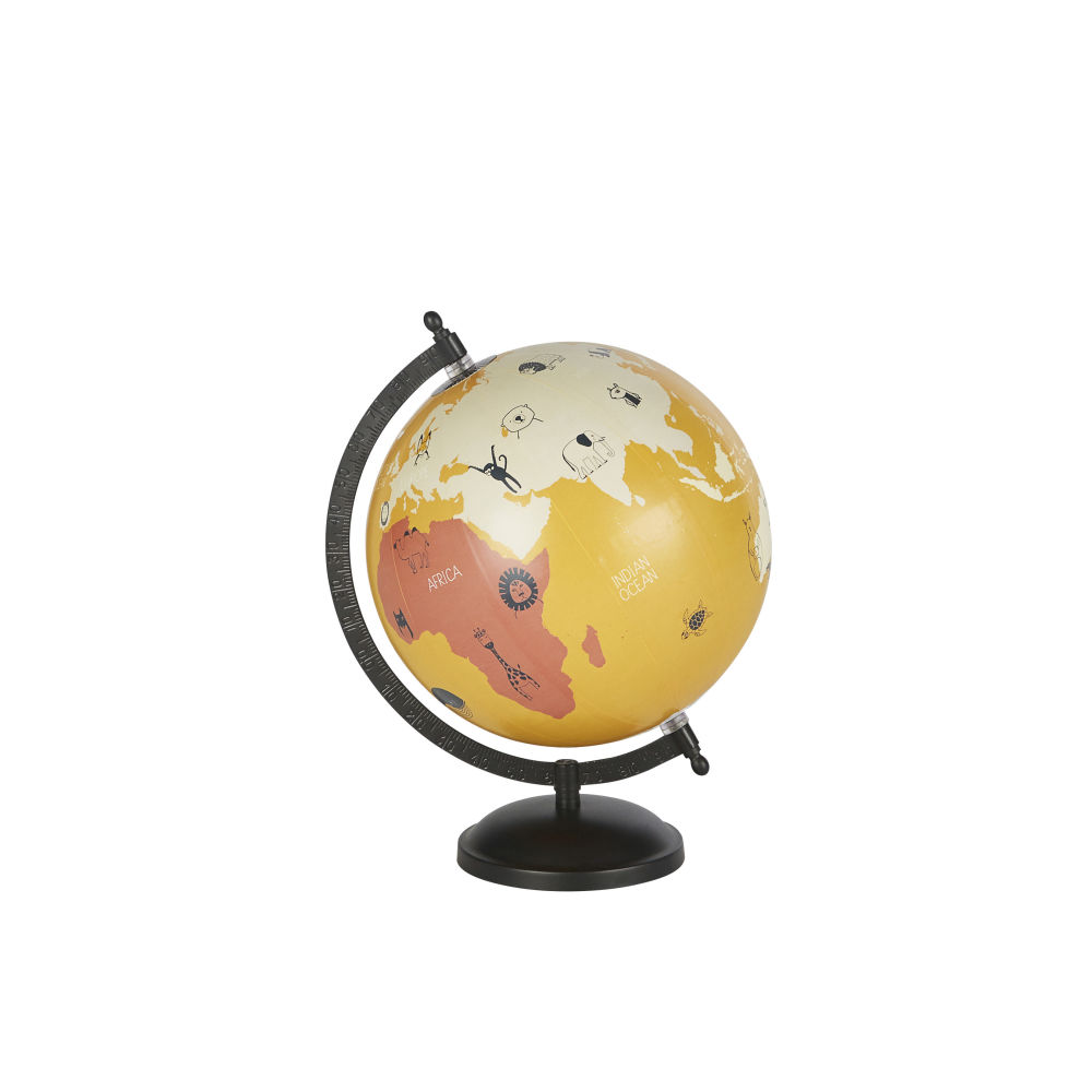 Globe terrestre carte du monde en métal noir et multicolore (photo) Globe terrestre carte du monde en métal noir et multicolore