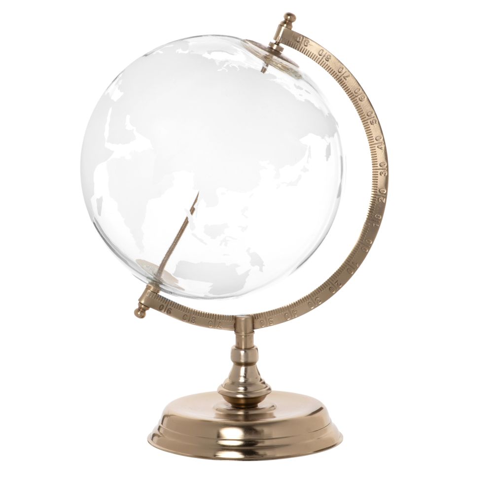 Globe terrestre carte du monde en verre et métal doré