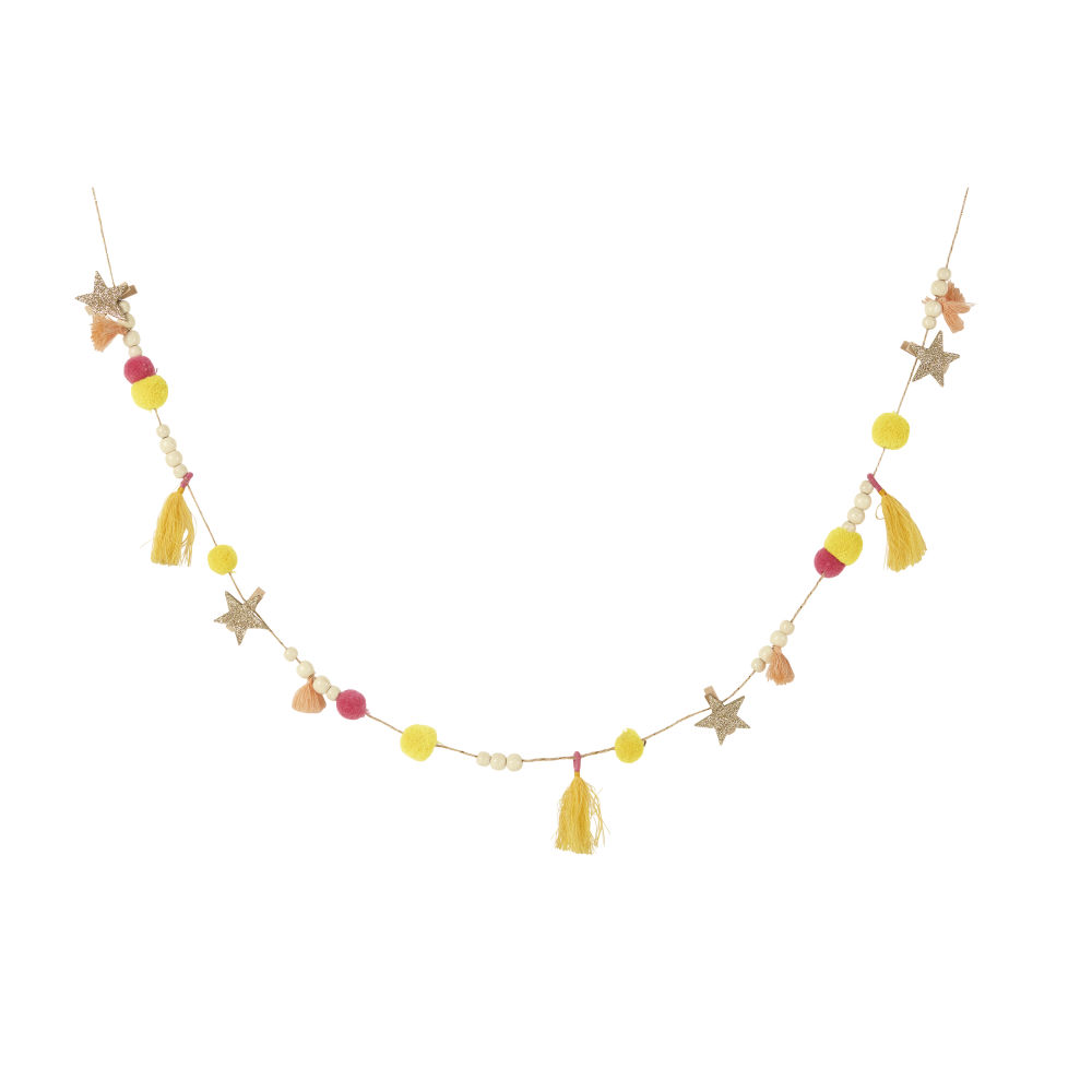 Guirlande décorative jaune, rose et dorée L180