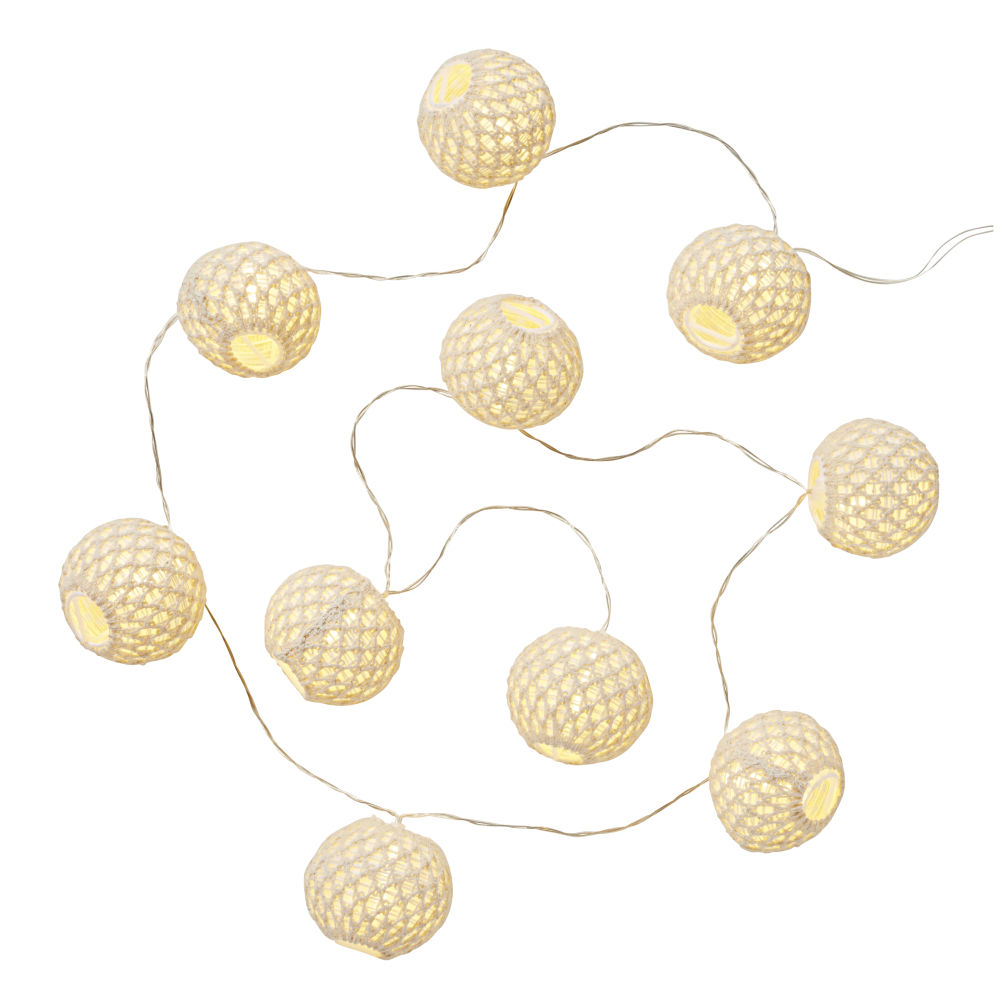 Guirlande lumineuse 10 LED en macramé ivoire L210 (photo) Guirlande lumineuse 10 LED en macramé ivoire L210