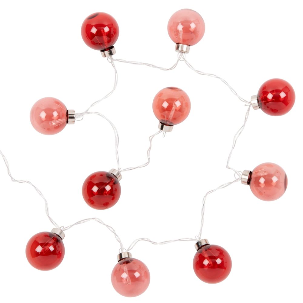 Guirlande lumineuse boules en verre teinté rouges 10LEDS L95