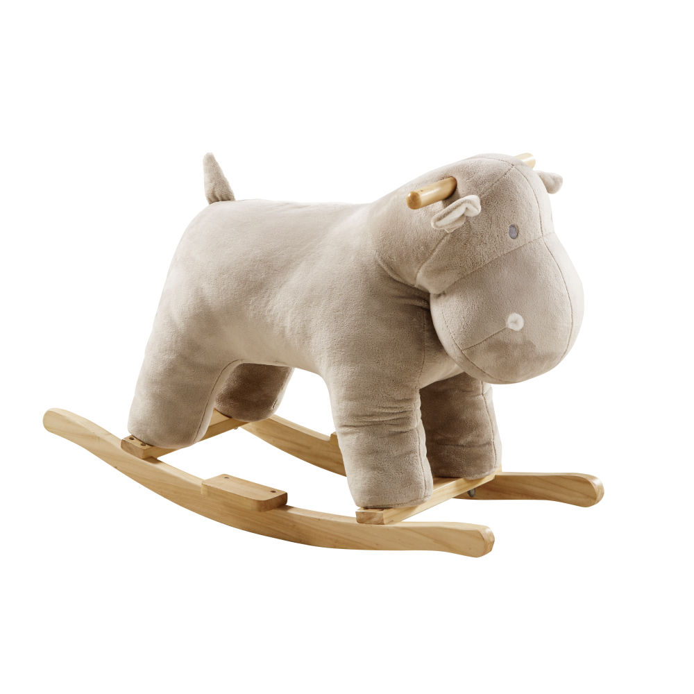 Hippopotame à bascule beige et pieds en peuplier Hippopotame à bascule beige et pieds en peuplier