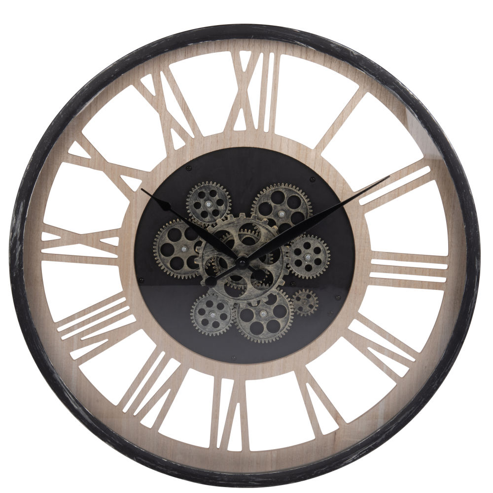 Horloge à rouages coloris naturel et noir D58 (photo) Horloge à rouages coloris naturel et noir D58