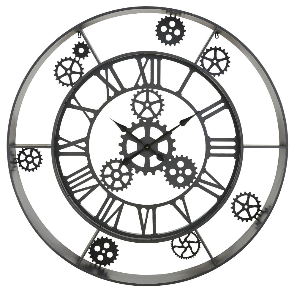 Horloge à rouages en métal gris et noir D120