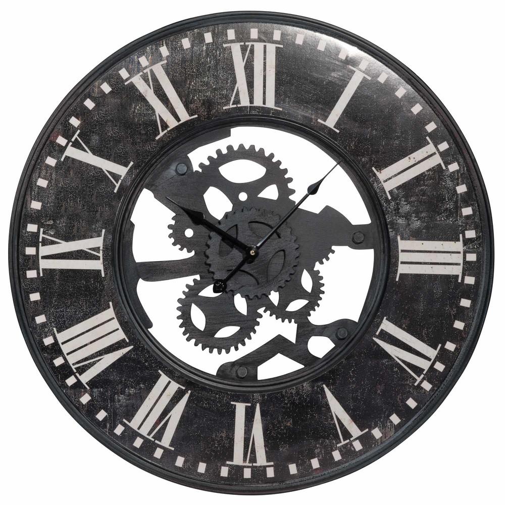 Horloge à rouages en métal noir effet vieilli D60 (photo) Horloge à rouages en métal noir effet vieilli D60
