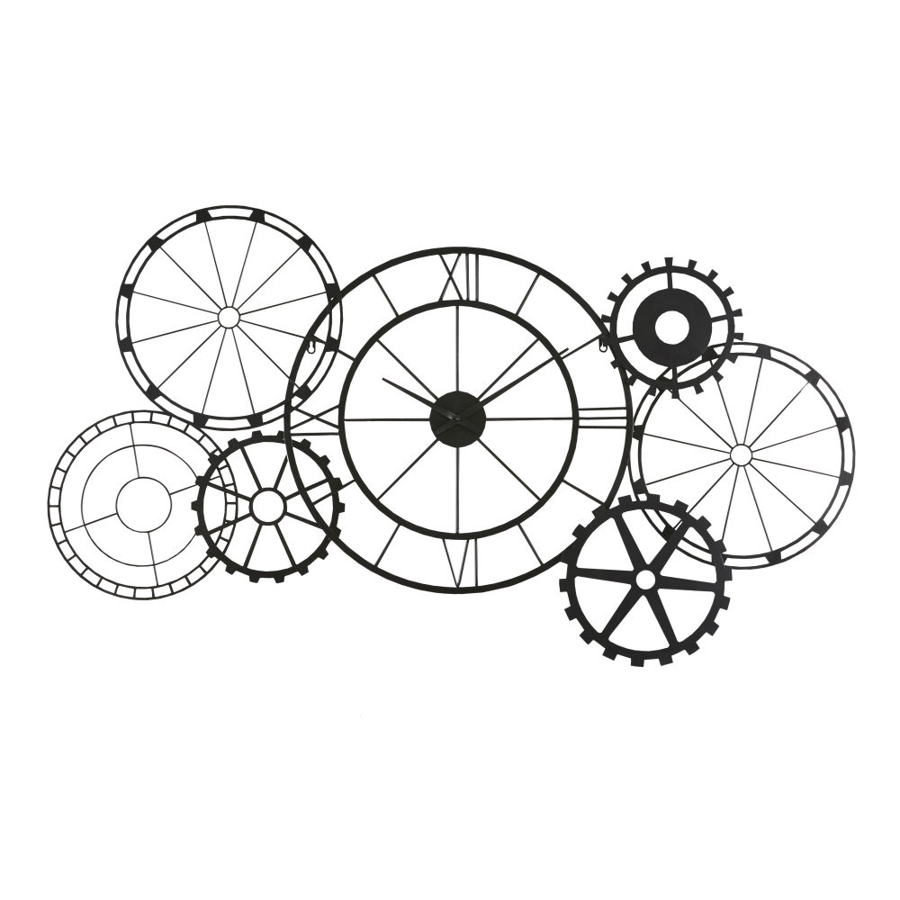 Horloge à rouages en métal noir mat 141x72 Horloge à rouages en métal noir mat 141x72