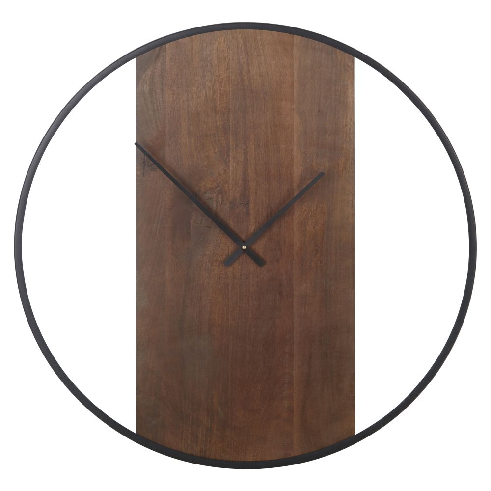 Horloge en bois de manguier marron et métal noir D85