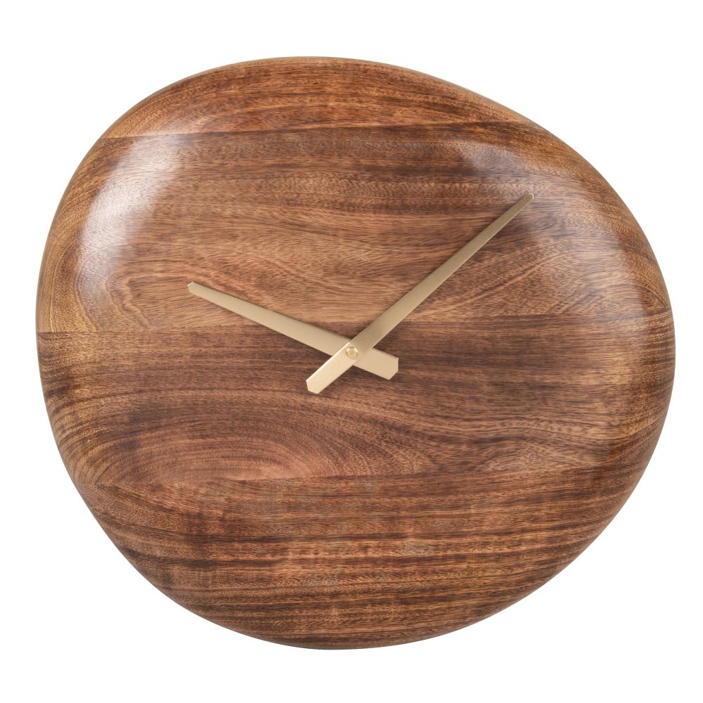Horloge en bois de manguier style galet et métal doré