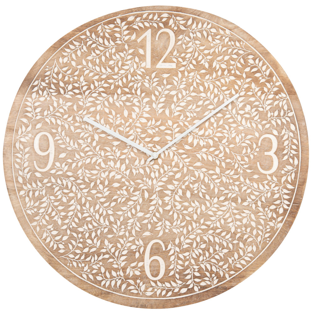 Horloge en manguier gravures végétales D51 Horloge en manguier gravures végétales D51