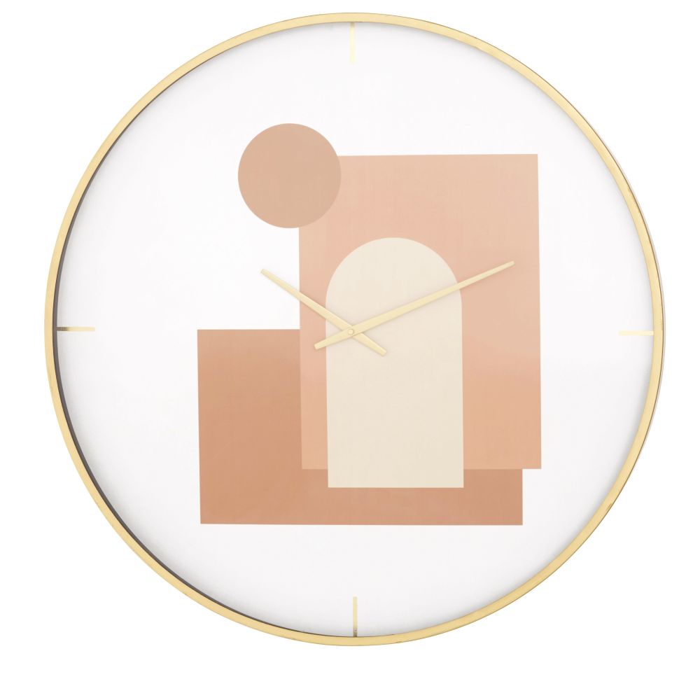 Horloge imprimée rose, rouge et blanche et métal doré D80 Horloge imprimée rose, rouge et blanche et métal doré D80