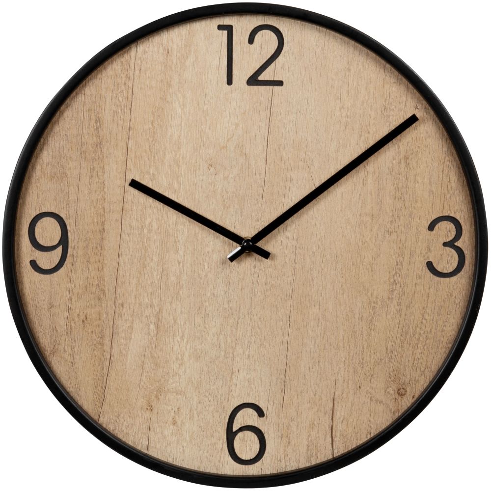 Horloge minimaliste bois beige et métal noir D40