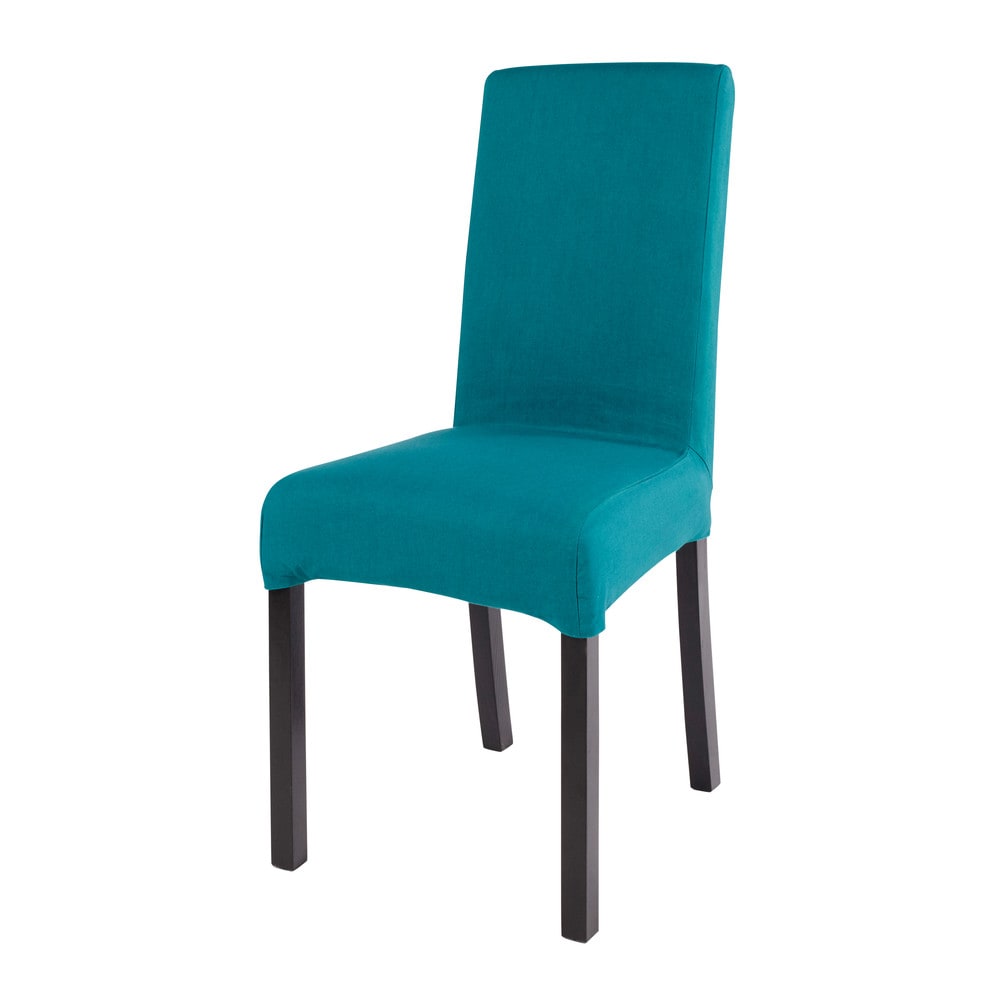 Housse de chaise en coton bleu canard 41x70 (photo) Housse de chaise en coton bleu canard 41x70