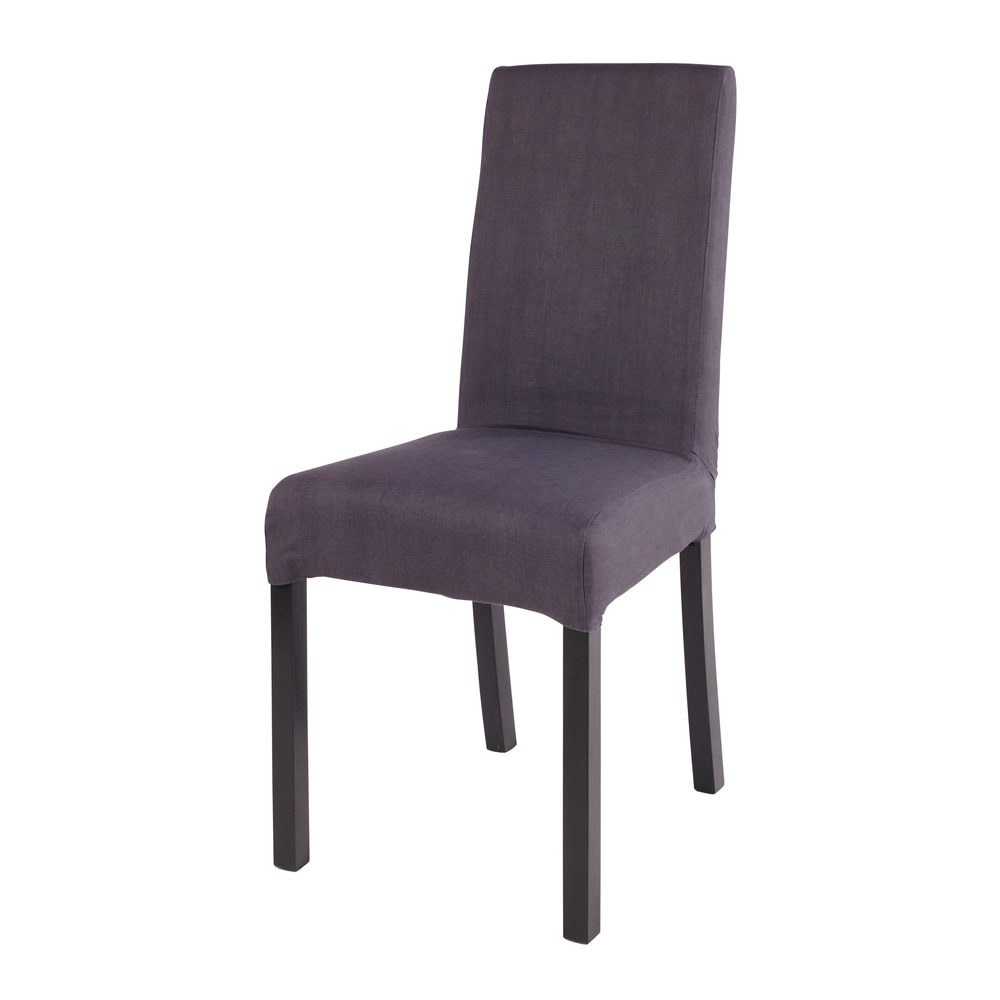 Housse de chaise en coton gris charbon 41x70