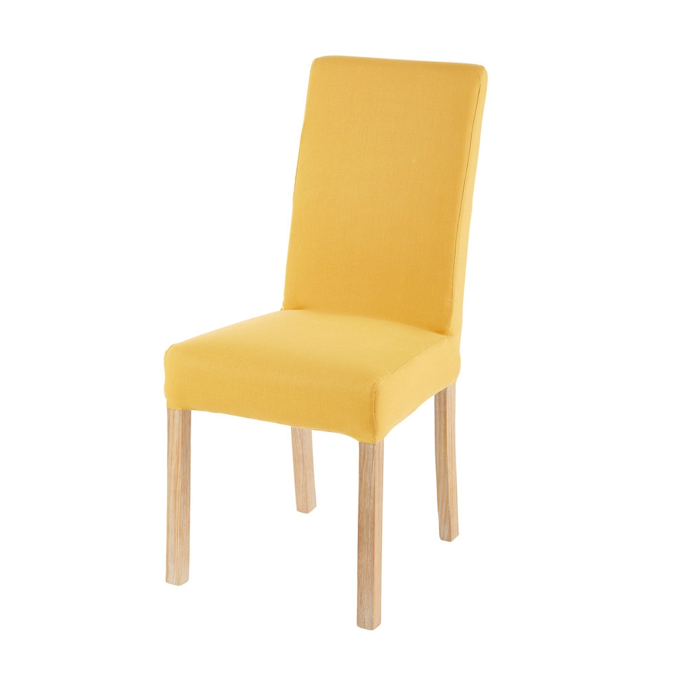 Housse de chaise en coton jaune moutarde 41x70