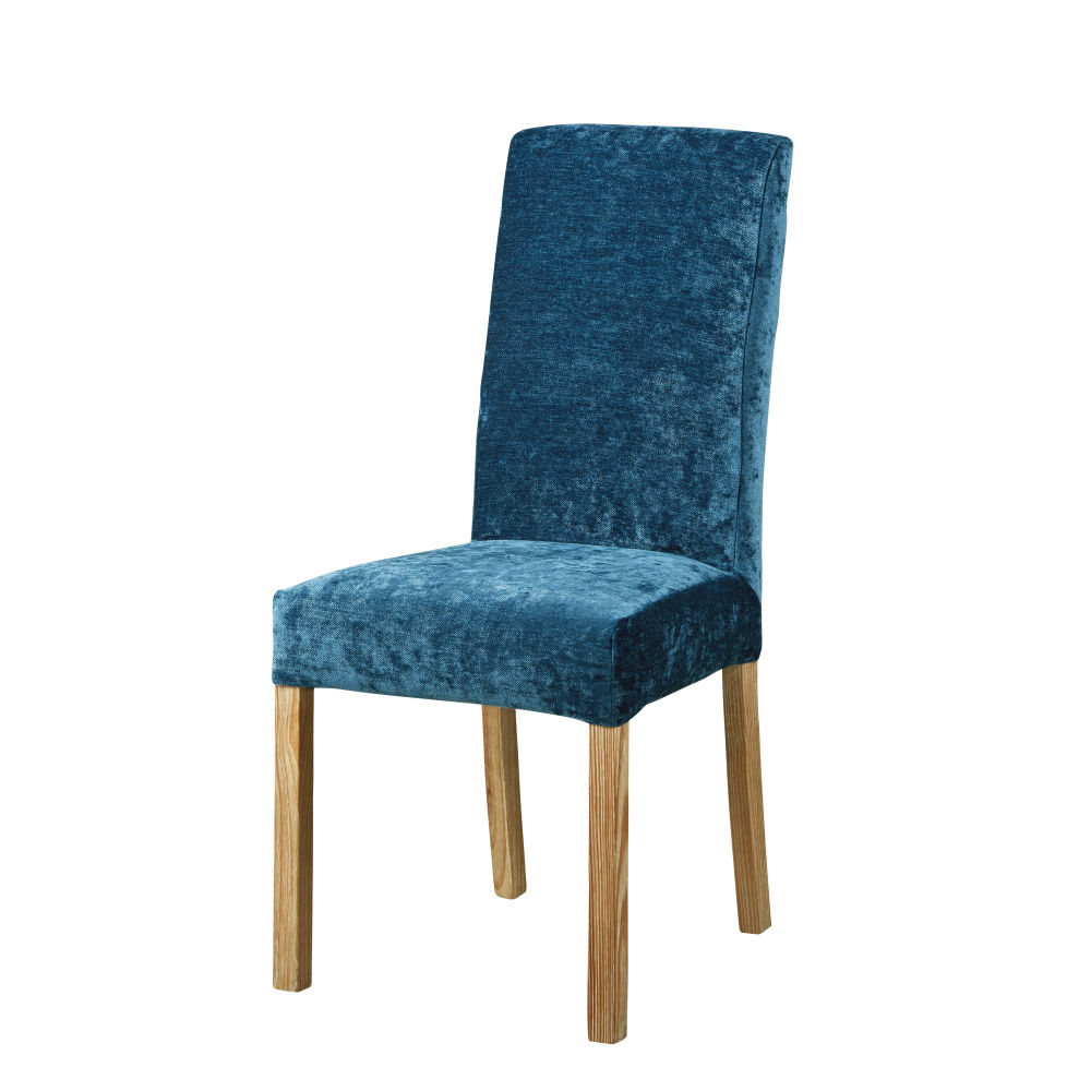 Housse de chaise en velours bleu canard
