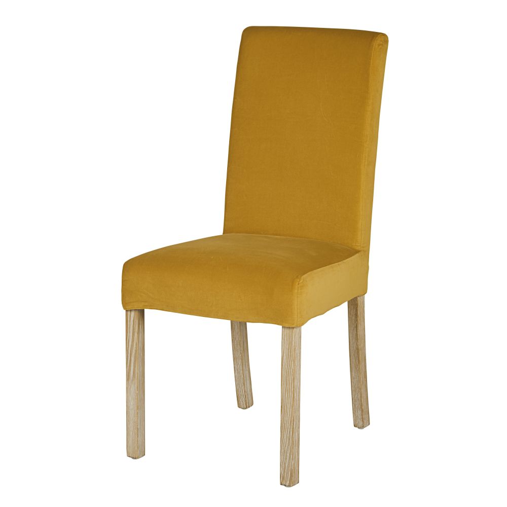 Housse de chaise en velours jaune moutarde, OEKO-TEX®