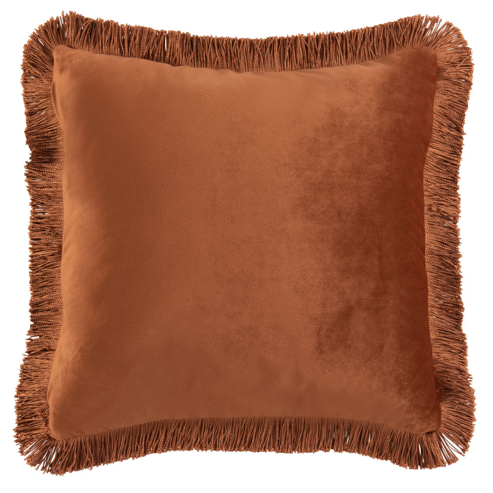 Housse de coussin à franges en velours brique 40x40 Housse de coussin à franges en velours brique 40x40