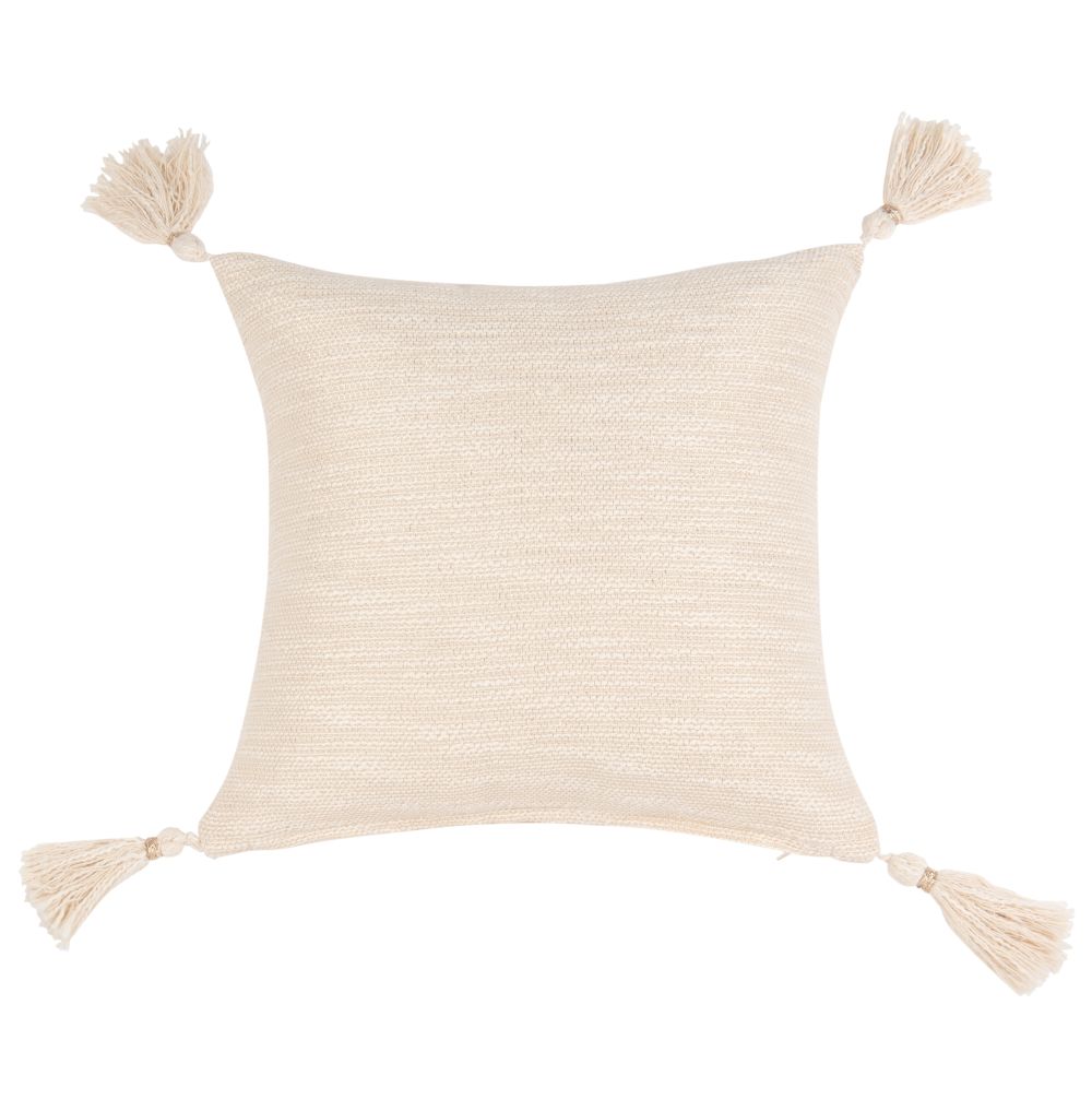 Housse de coussin à pompons en coton écru 40x40 Housse de coussin à pompons en coton écru 40x40