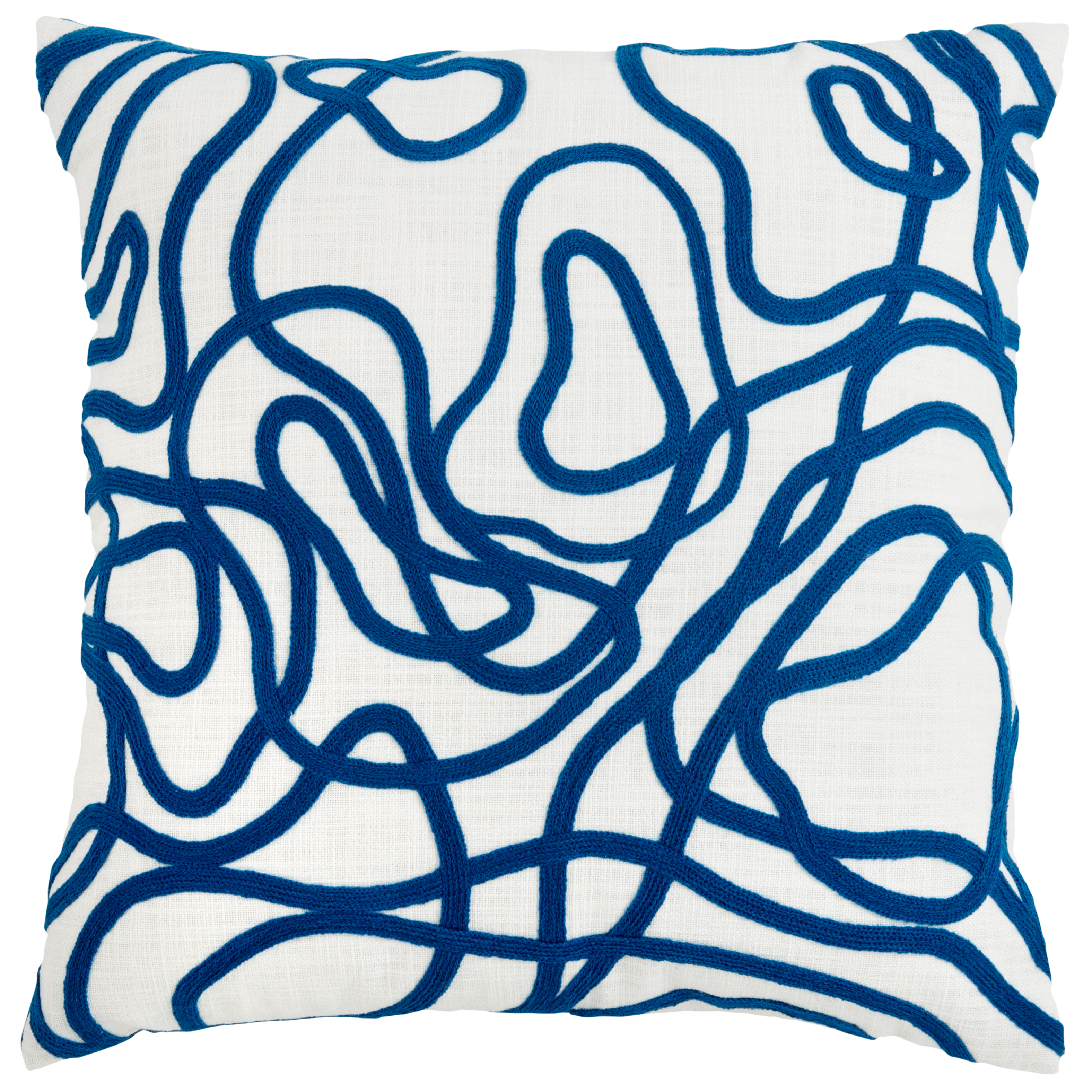 Housse de coussin blanc motif brodé bleu 40x40