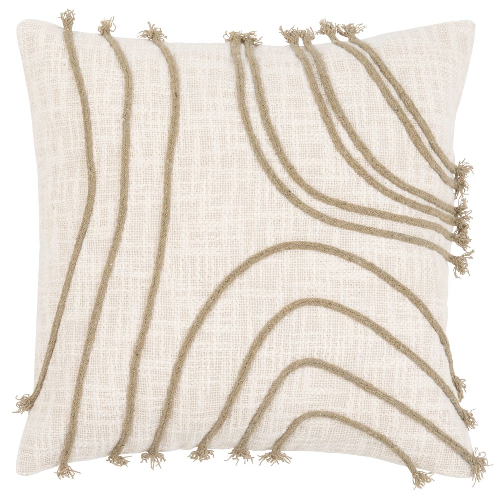 Housse de coussin écrue avec cordes appliquées faite main 40x40