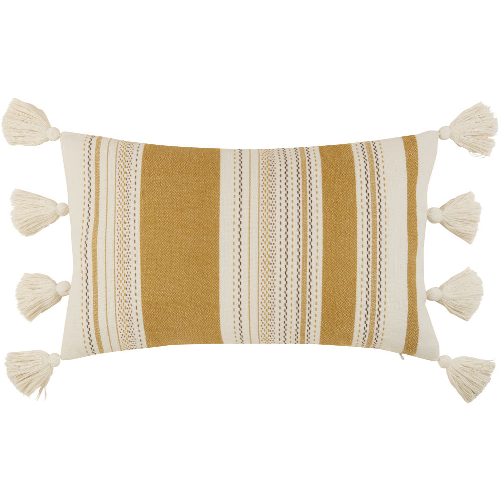 Housse de coussin en coton à pompons écrus, beiges et gris 30x50 Housse de coussin en coton à pompons écrus, beiges et gris 30x50