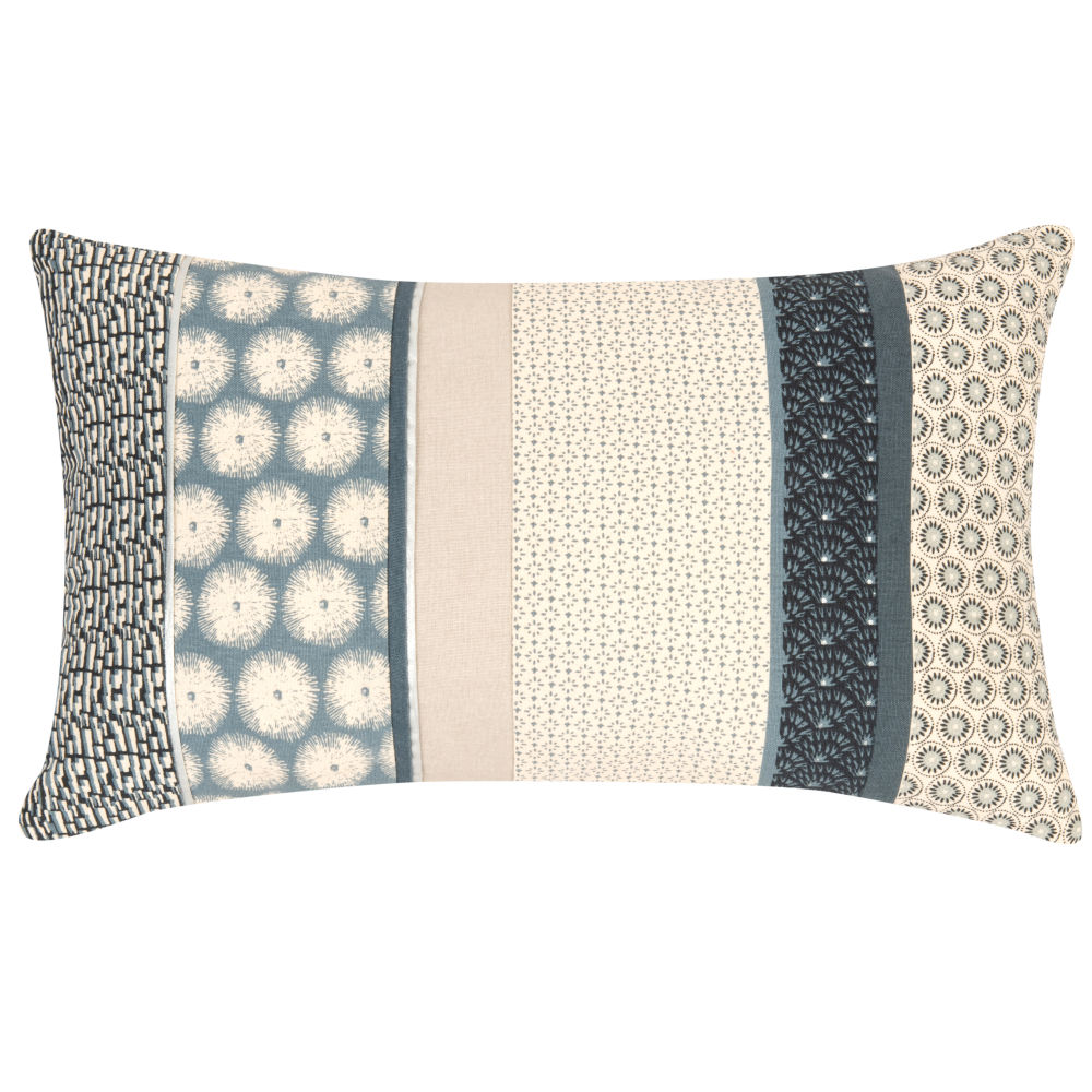 Housse de coussin en coton beige, blanc et bleu imprimé 50x30 Housse de coussin en coton beige, blanc et bleu imprimé 50x30