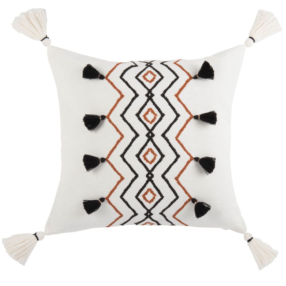 Housse de coussin en coton bio imprimé graphique blanc, noir, terracotta et doré mat 40x40
