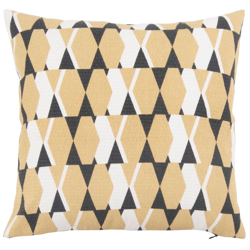 Housse de coussin en coton bio motifs géométriques jaune, gris anthracite et écru 40x40