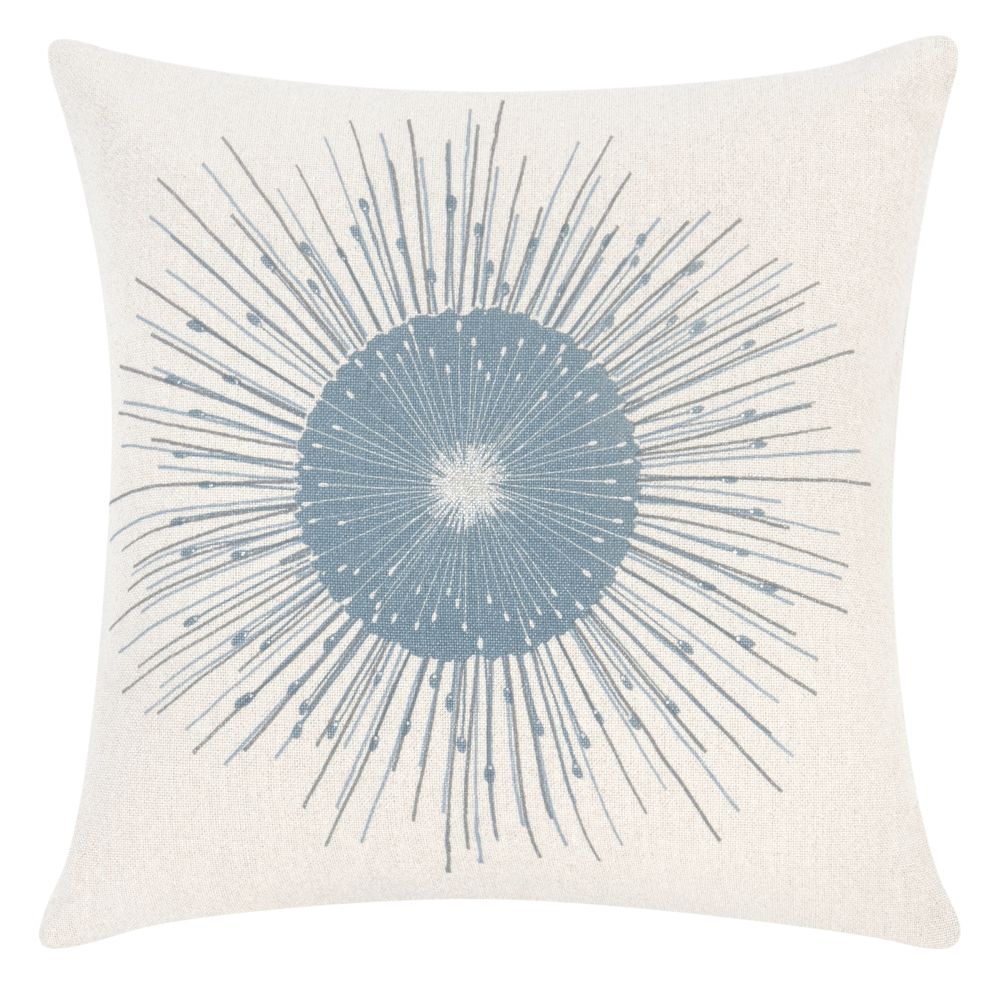 Housse de coussin en coton blanc imprimé bleu et argenté 40x40