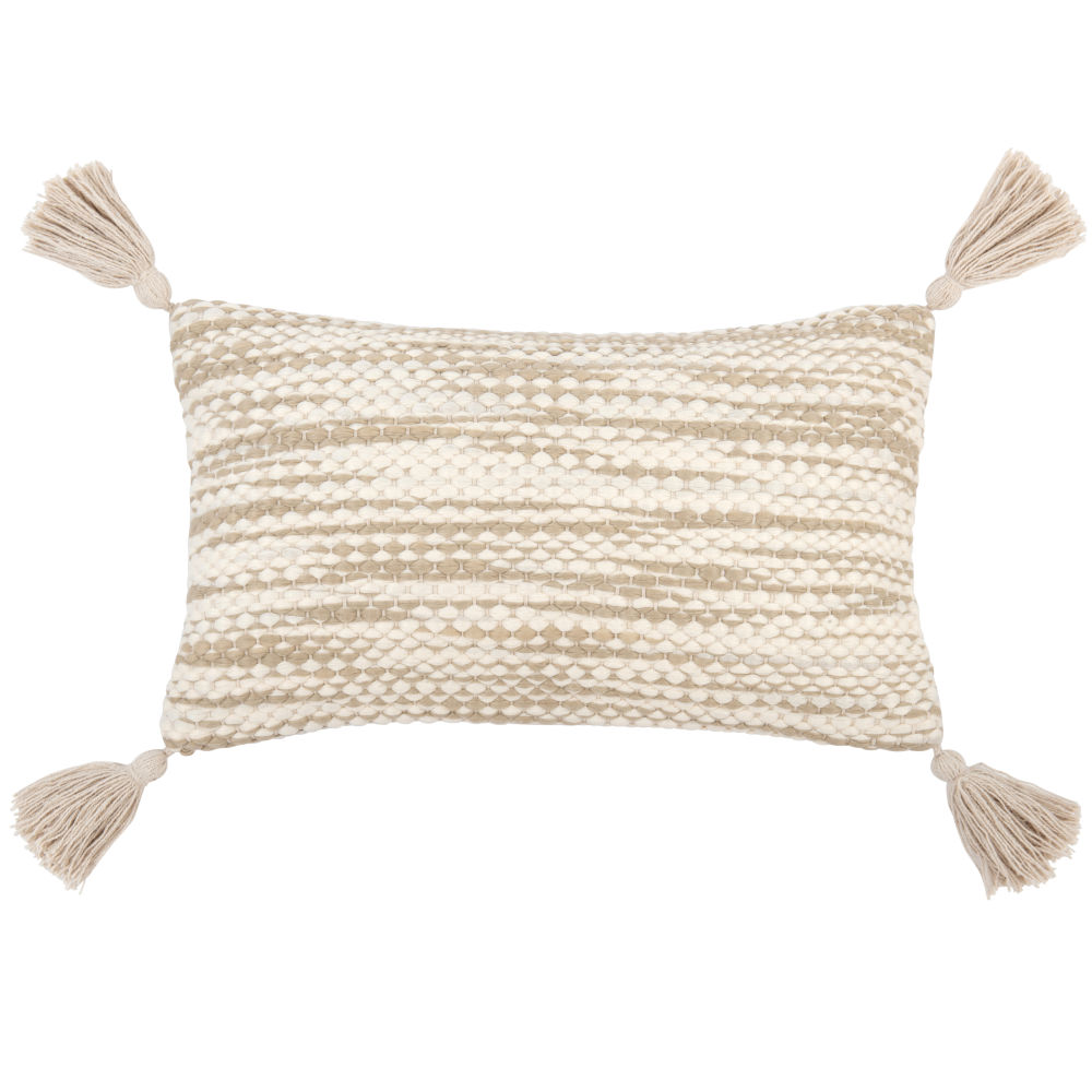Housse de coussin en coton écru imprimé beige et gris 50x30