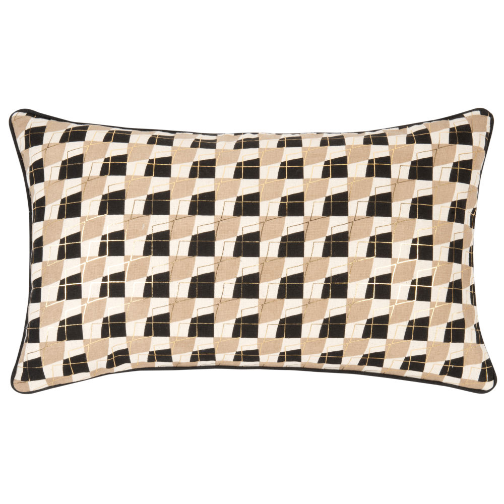 Housse de coussin en coton marron, doré et écru motifs graphiques 50x30 Housse de coussin en coton marron, doré et écru motifs graphiques 50x30