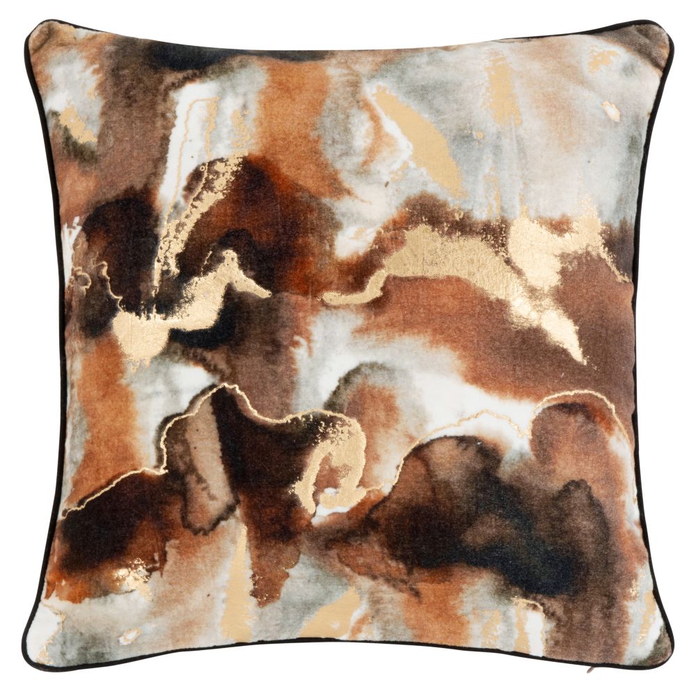Housse de coussin en coton marron, doré, noir et écru 40x40 Housse de coussin en coton marron, doré, noir et écru 40x40